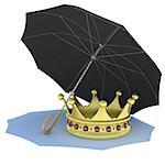 Umbrella covers the gold crown. Isolated render on a white background