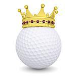 Crown on a golf ball. Isolated render on a white background