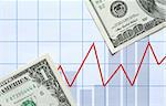 Business concept. Dollar banknotes on paper background with business chart