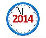 Modern isolated clock on white background represents new year 2014, three-dimensional rendering