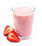Fresh strawberry  fruits and smoothies on white
