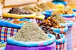 Colourful spices in the souks just off Djemaa El Fna, Marrakech, Morocco, North Africa, Africa