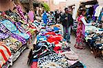 Clothes stalls in the souks of the old Medina of Marrakech, Morocco, North Africa, Africa