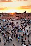 View over people in the Place Djemaa el Fna at sunset, Marrakech, Morocco, North Africa, Africa