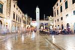 Dubrovnik Old Town at night, Dubrovnik City Bell Tower on Stradun, UNESCO World Heritage Site, Dubrovnik, Croatia, Europe