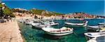 Hvar harbour, the Spanish Fortress and Hvar town centre, Hvar Island, Dalmatian Coast, Adriatic, Croatia, Europe