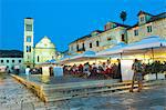 St. Stephens Square (Trg Svetog Stjepana), restaurant at night, Hvar Town, Hvar Island, Dalmatian Coast, Croatia, Europe