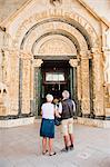 Tourists visiting the Cathedral of St. Lawrence, Trogir, UNESCO World Heritage Site, Dalmatian Coast, Croatia, Europe