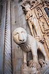 Lion statue at the entrance to St. Lawrence Cathedral, Trogir, UNESCO World Heritage Site, Dalmatian Coast, Croatia, Europe