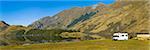 Caravan at Lake Moke campsite, Queenstown, Otago, South Island, New Zealand, Pacific