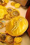 Manneken Pis coin in a sweet shop, Brussels, Belgium, Europe