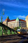 Gellert Hotel and Spa, Liberty  Bridge and tram, Budapest, Hungary, Europe