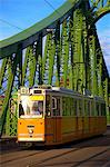 Liberty Bridge and tram, Budapest, Hungary, Europe