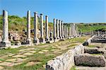 Columned street leading to the Nymphaeum (Fountain), Perge, Antalya, Anatolia, Turkey, Asia Minor, Eurasia