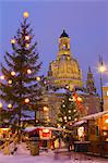 Christmas Market in the Neumarkt with the Frauenkirche (Church) in the background, Dresden, Saxony, Germany, Europe