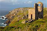 Abandoned Tin Mine near Botallack, UNESCO World Heritage Site, and rocky coast, Cornwall, England, United Kingdom, Europe