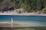 Fly fishing at the Limay River in the lake district, Patagonia, Argentina, South America