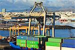 Conatiner ship in the Port of Marmoles, Arrecife, Lanzarote Island, Canary Islands, Spain, Atlantic, Europe