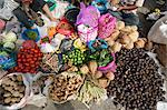 Batak tribal market stall selling local produce in Tomuk, Samosir Island in Lake Toba, Sumatra, Indonesia, Southeast Asia, Asia