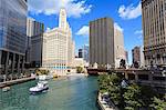 Chicago River Walk follows the riverside along East Wacker Drive, Chicago, Illinois, United States of America, North America