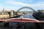 River Tyne, spanned by the Swing Bridge, Tyne Bridge and Millennium Bridge, Newcastle and Gateshead, Tyne and Wear, England, United Kingdom, Europe