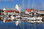 Saeby Klosterkirke and the harbour, Saeby, Jutland, Denmark, Scandinavia, Europe