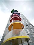 Low Angle View of Contemporary Block Apartments with Colorful Balconies, Paris, France