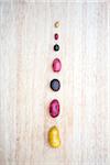 line of different sized and colored fresh local organic artisanal potatoes, jeffersonville, georgia