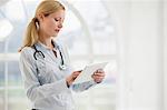 Portrait of female doctor with stethoscope and digital tablet