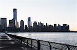 Manhattan waterfront and skyline at dusk, New York City, USA