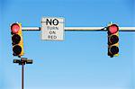 No turn sign at red traffic lights