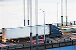 Container truck crossing bridge