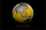 Yellow and black globe Asia and Australia