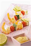 Shrimp,zucchini and cherry tomato brochettes