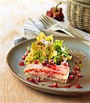 Fish and pomegranate mille-feuille with Xato salad