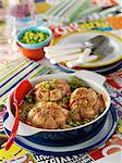 Turkey and bacon Paupiettes with peas