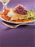 Norwegian Skrei with stewed red onions and potato galette