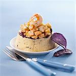 Artichoke-truffle puree,purple potato crisps and diced lobster