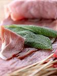 Parma ham and sage leaves