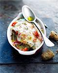 Eggplant,tomato and mozzarella cheese-topped dish