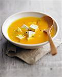 Cream of pumpkin soup with diced feta