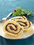 Rolled sponge cake with plum jam filling