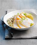 Haddock carpaccio with lemon,semolina and quinoa