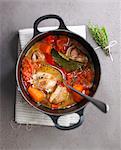 Basque chicken in a casserole dish