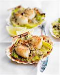 Breton-style scallops on a bed of leeks