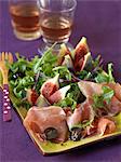 Rocket lettuce,fig,grape and Parma ham salad