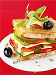 Pepper,cheese,tomato and olive toasted sandwich