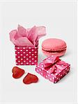 Macaroon,candies and a pink gift box