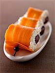 Carrot,cream cheese and griotte cherry makis