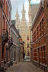 Leuven, Belgium. View towards town hall in Leuven's historic town centre.